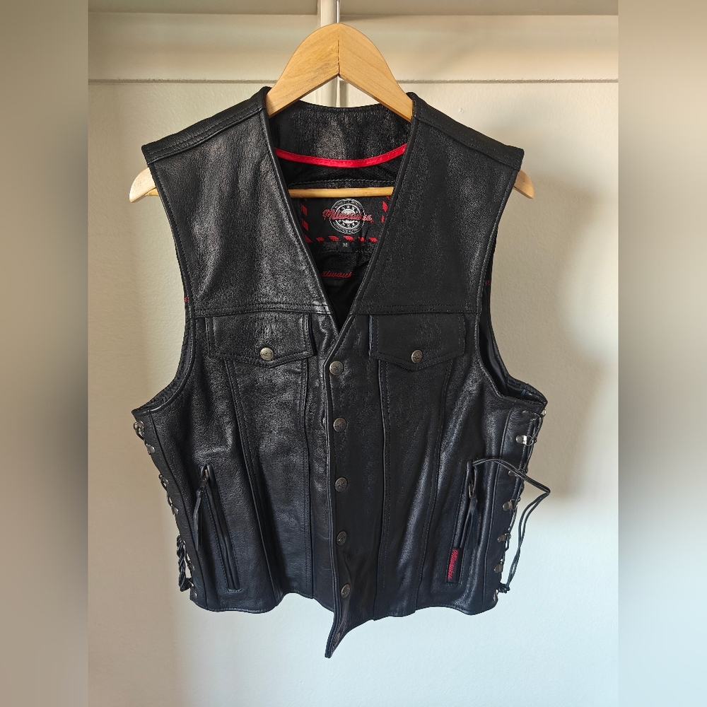 Black Leather Vest Motorcycle Clothing
